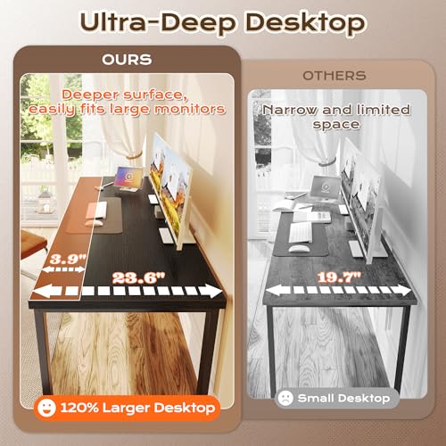 Huuger 63 x 24 inch Desk with Power Outlets & USB-C, Deeper & Thicker Desktop, Robust Metal Tubes, Computer Desk, Heavy Duty Office Desk, Work Gaming Desk, for Home Office, Black