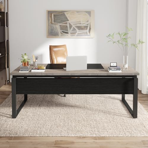 Tribesigns 63" Computer Desk Home Office Desk Writing Table for Workstation, Modern Executive Desk with Sturdy Legs (Only Table) (Gray & Black)