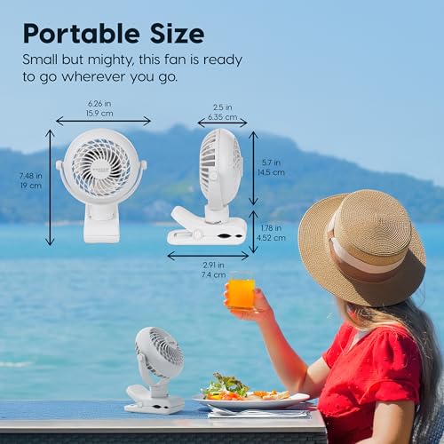 IRIS USA WOOZOO 3.5" Cordless Portable Clip On Fan, USB-C Rechargeable Fan, LED Light, Mosquito Repellent Tray, 360° Tilt, 3 Speeds,Bedside Kitchen Camping Golfing Outdoor Use, White