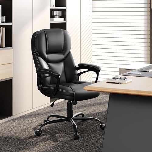 Yaheetech High Back Executive Office Chair Faux Leather Ergonomic Managerial Chair for Meeting,Large Seat,Sturdy Metal Base,Black