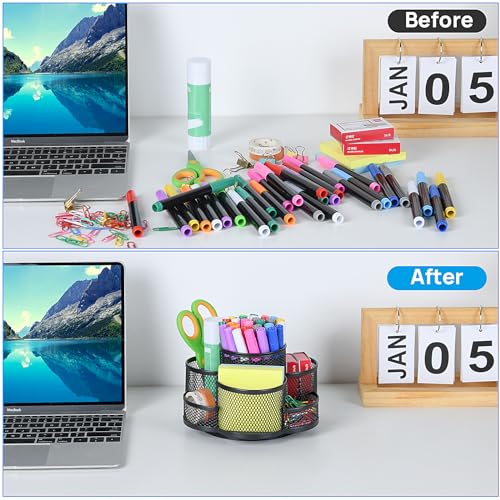 Topwey Pen Holder for Desk, 360 Rotating Pencil Holder, Cup Holder for Desk Office, Desk Organizers and Accessories in Black