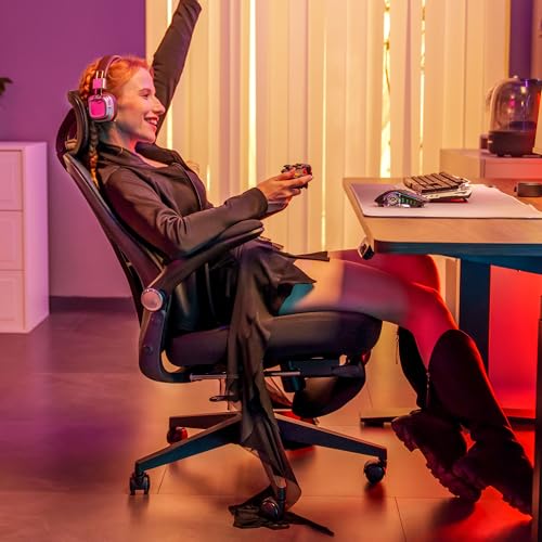 FLEXISPOT Foldex Office Folding Chair, Ergonomic Chair for Small Spaces with Lumbar Support, Flip-up Armrests, 3D Headrest, Desk Chairs with Footrest for Work,Video Game Black