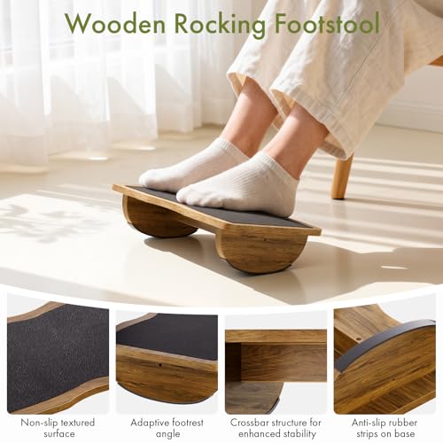 Atoping Ergonomic Wooden Footrest for Under Desk, Foot Rest with Anti-Slip Surface, Comfortable Desk Foot Stool for Office Home Gaming, Improve Posture & Promote Blood Circulation