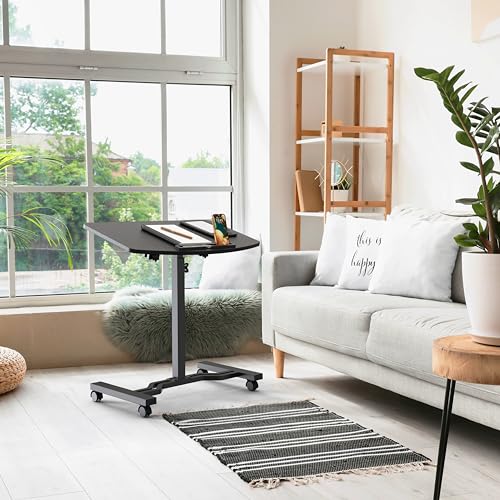 SHW 25" to 41" Height Adjustable Rolling Laptop Desk with Tilting Desktop for Home Office and Sofa Beside, Black
