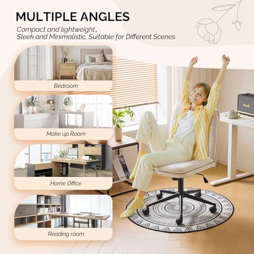 VINGLI Mid Back Armless Office Desk Chair with Wheels/no Wheels,360°Rocking Swivel Vanity Chair with Thickened Cushion,Adjustable Height Rolling for Reading Room, Make up,Linen Beige
