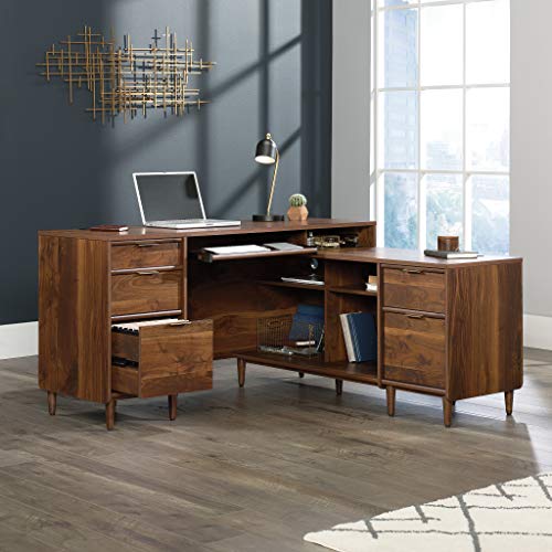 Sauder Clifford Place L-Desk, L: 59.06" x W: 53.54" x H: 30.2", in Grand Walnut finish
