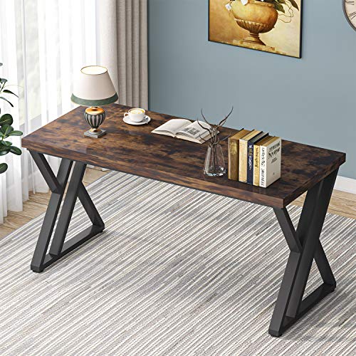 Tribesigns 55-Inch Writing Desk, Computer Office Desk with Metal Legs and Wood Tabletop, Modern Simple Study Table for Writing and Studying, Industrial Laptop Workstation for Home Office