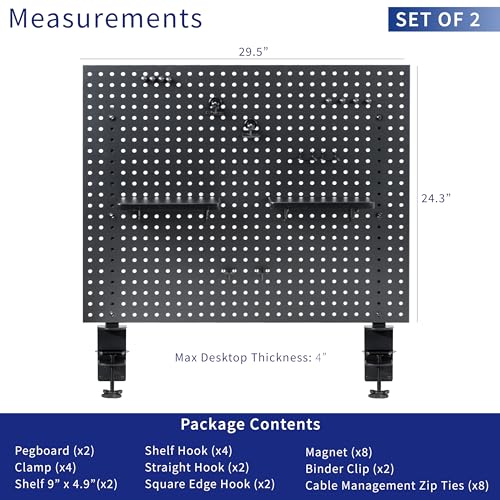 VIVO Steel Clamp-on Desk Pegboard, 60 x 24 inch Privacy Panel, Magnetic Peg Board, Office Accessory Organizer, Above or Below Desk Placement, Black, PP-DK30B-2
