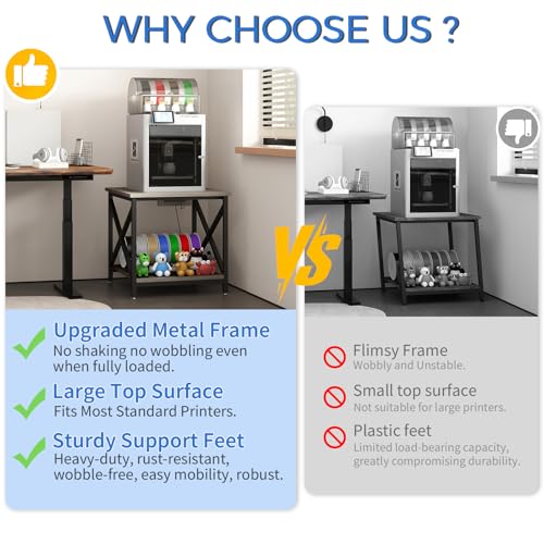 METYERRY Large Printer Stand with Power Outlet, with Storage Shelf, 2 Tier Rolling Printer Cart with Industrial Wheels, 23.6 x 23.6 Inches Printer Table for Home Office,Greige