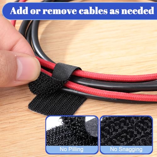 100PCS Cable Management Under Desk, Hook and Loop Cable Straps Self Adhesive Cable Organizer, Reusable Cable Ties for Cords Home Office TV Computer Car Wire Organizer, Black