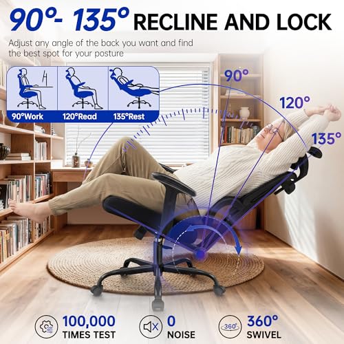 Hayelf Ergonomic Office Chair, High Back Mesh Computer Chair with Comfortable Adaptive Lumbar Support, Built-in Coat Hanger, SGS Class 4 Gas Lift, Heavy Duty 300lbs for Long Hours Home Office, Black