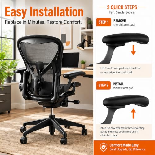 Office Chair Arm Pads Replacement for Herman Miller Classic Aeron Chair Graphite, 2Pack 100% Polyurethane Finish, Black