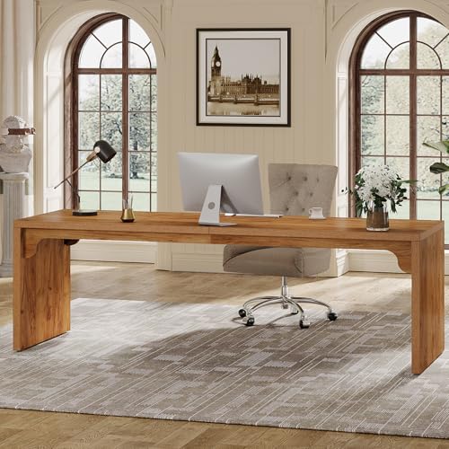 Tribesigns 78.7-Inch Extra Long Desk, Two Person Long Computer Desk, Double Writing Table for Home Office, Light Walnut Brown