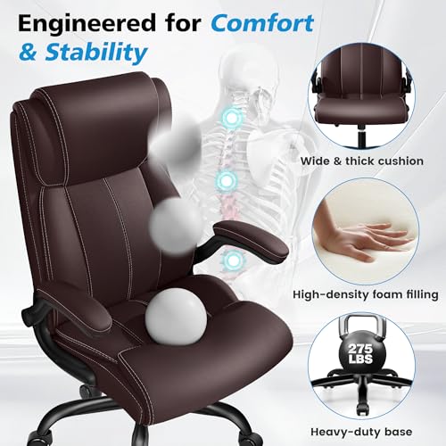 Stella Mia Ergonomic Office Chair – High Back Executive Leather Desk Chair with Inflatable Lumbar Support for Back Pain, Heavy-Duty Computer Desk Chair for Long Workdays, Coffee