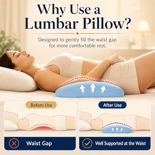 Lumbar Support Pillow for Bed Relief Back Pain: Lower Back Pillow for Sleeping - Memory Foam Waist Pillow - Back Wedge Bolster Pillow for Side, Back&Stomach Sleepers - Bed Rest Pillow for Car, Sofa