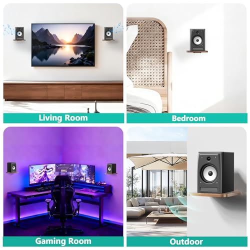 WALI Speaker Wall Mount, Heavy Duty Bookshelf Speaker Floating Wall Shelves, Surround Sound Speakers Stand for Living Room, Home Theater and Gaming Room, Holds up to 55 Lbs, (SWM302), 1 Pair, Wood