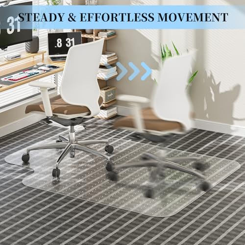 Tonaus Office Chair Mat for Carpet, 48"×36" Desk Chair Mat T-Shape Carpet Protector Mat for Office Chair, Transparent 2.2mm Thick T-Shape Floor Protection for Low Pile Carpets with Non-Slip Studded