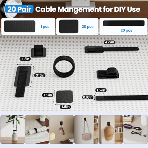 Cable Management Under Desk, 【Up to 15 Cord】【Enhanced Wire Holder】 Cord Organizer, Adjustable Hook and Loop Cable Ties, Home Office Essentials, Cable Hider Clips Under Table, 20 Pair