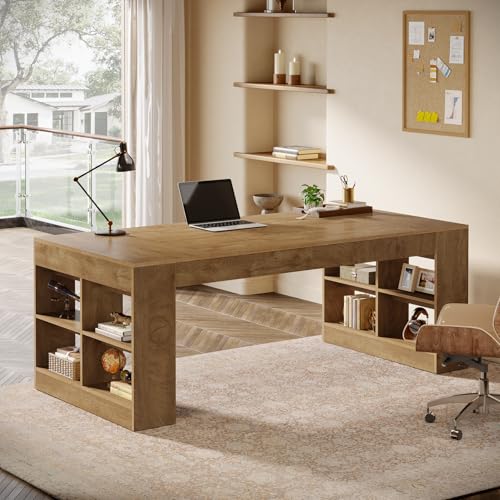 Tribesigns 70.9-Inch Executive Desk with Storage, Large Office Computer Desk with Shelves, Modern Wood Writing Table Business Furniture Workstation for Home Office, Rustic Brown