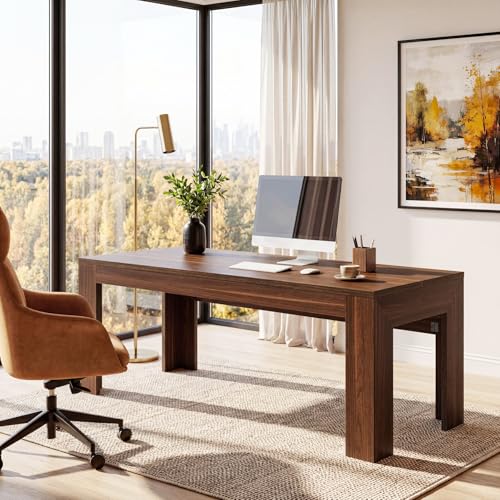 Tribesigns 63" Modern Home Office Desk, Long Wooden Computer Desk, Walnut
