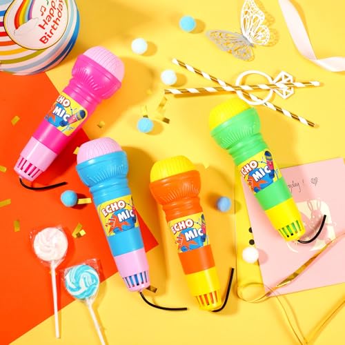 Woanger 20 Pieces Echo Microphone Toy Play Microphones for Kids Bulk Fun Voice Amplifying Multicolored Retro Battery Free Speech Therapy Toys for Singing Gifts, 4 Colors, 7.5 x 2.2 Inch