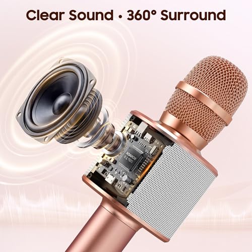 BONAOK Wireless Bluetooth Karaoke Microphone,3-in-1 Portable Handheld Karaoke Mic Speaker Machine Home Party Birthday for All Smartphones PC(Q37 Rose Gold)