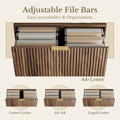 Perledesign 2 Drawer Fluted File Cabinet, 32'' Lateral File Cabinet for Legal/Letter/A4/F4 Size Hanging Files, Wood File Storage for Home Office, Black Walnut
