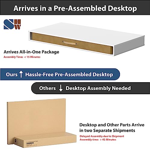 SHW 40-Inch Height Adjustable Claire Electric Standing Desk with Drawer, White