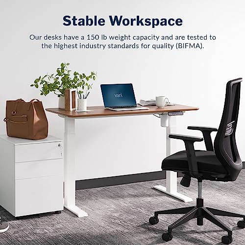 Vari Essential Electric Standing Desk for Home Office – 48x24 Sit-Stand VariDesk, 4 Memory Height Presets, 2-Piece Laminate Wood Top, Sturdy T-Style Legs, Supports 150 Lbs + Easy Assembly (Hazel Wood)