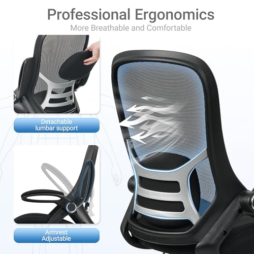 HYLONE 400lbs Big and Tall Heavy Duty Drafting Chair 5" Thickened Seat Tall Office Chair Flip-Up Armrests Ergonomic Chair with Lumbar Support and Adjustable Footrest Ring Standing Desk Chair (Black)