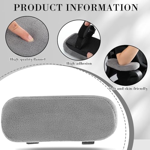 Threlaco 2 Pcs Office Chair Armrest Pads Soft Foam Office Chair Arm Covers Fluffy Flannel Gaming Armchair Armrest Cushion for Elbows and Forearms Support Pressure Relief(Gray)