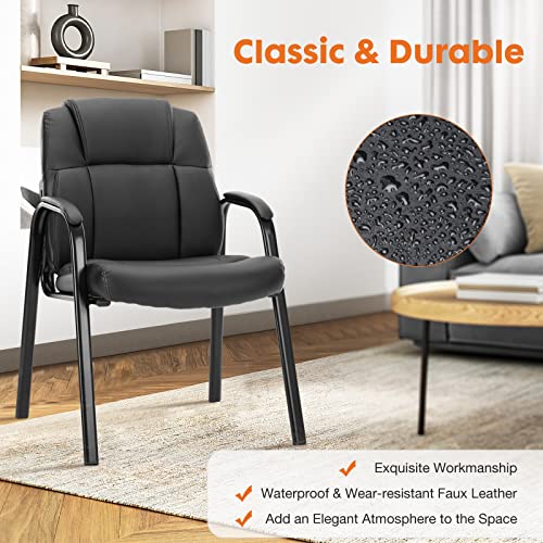 Sweetcrispy Waiting Room Office Guest Chairs Set of 6, PU Leather Big and Tall No Wheels Executive Office Chair with Padded Arms for Reception Conference Room Lobby