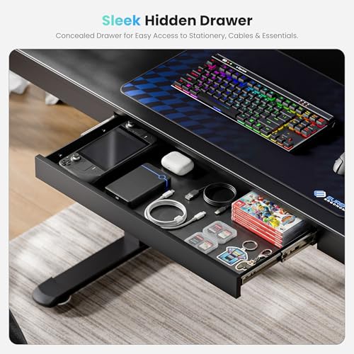 EUREKA ERGONOMIC Frosted Glass Gaming Standing Desk with Drawers, 55 Inch Electric Standing Desk Adjustable Height, Sit Stand with Power Outlet & USB, Home Office Work, Black
