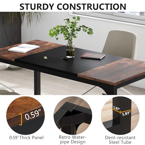 Tribesigns 63” Executive Desk, Large Office Computer Desk with Thicken Frame, Modern Simple Workstation Business Furniture for Home Office, Rustic Brown/Black