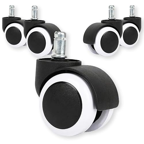 2" Universal Computer Office Chair Wheels Heavy Duty Rubber Gaming Chair Casters White No Noise Polyurethane Wheel Replacement Standard Size Set of 5