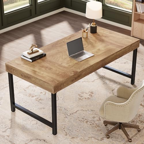 Tribesigns 55" Industrial Executive Desk for Home Office, Rustic Simple Computer Laptop Desk with Strong Metal Legs, Study Writing Table Business Workstation, Small Conference Table
