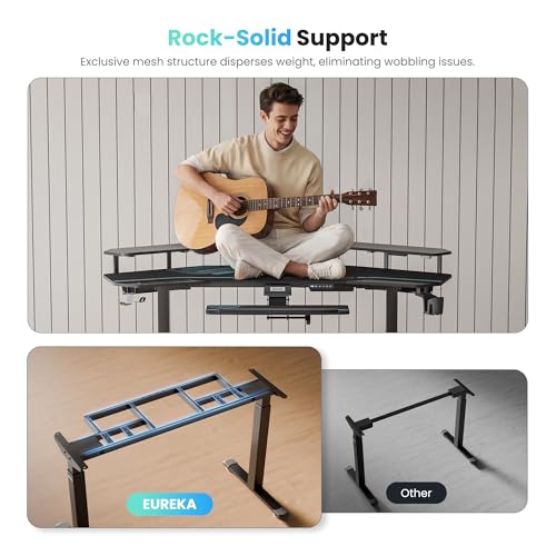 EUREKA ERGONOMIC Gaming Desk, Standing Desk w Keyboard Tray, 72" Wing Shaped Music Studio Table with LED Shelves, Gaming Recording Live Stream, Slot Design