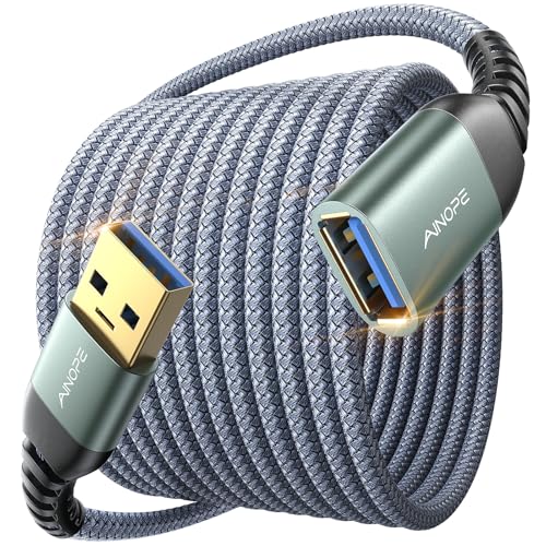 AINOPE USB Extension Cable 10FT,USB Extender,USB 3.0 Extension Cable, Male to Female Cord High Data Transfer Compatible with Webcam,USBKeyboard,Flash Drive,Hard Drive,Printer,Grey