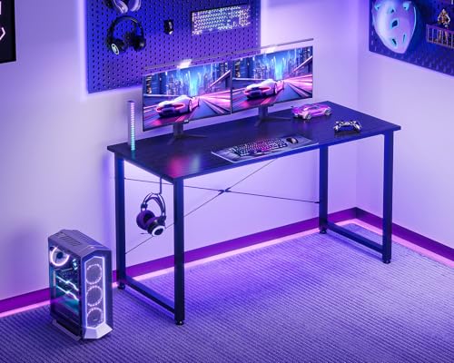 Casaottima 48 Inch Small Computer Desk for Home Office, Study Writing Table for Small Spaces, Simple Modern Desk with Headphone Hooks, Pure Black