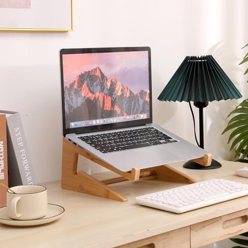 YOCAHAOY Wooden Laptop Stand Vertical Laptop for 13-18.6in Bamboo Stand for Desk,Laptop Stand Compatible with MacBook Air Pro/Dell XPS/Surface pro/HP/Pixelbook/Lenovo,More Laptops