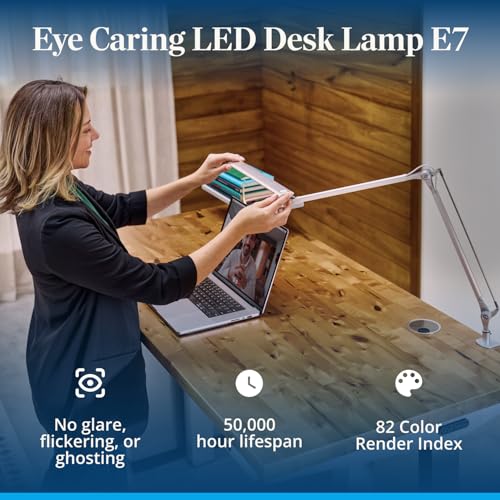 UPLIFT DESK E7 LED Desk Lamp with Clamp - Adjustable 3 Color Modes, Dimmable Black Architect Light for Standing Desk, Home Office, Dual Monitor Computer Work