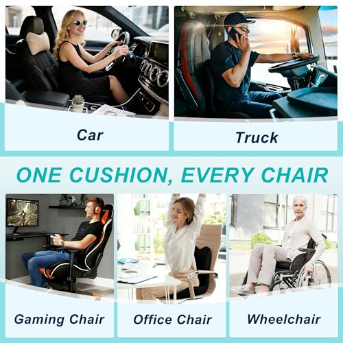 BANKQF Seat Cushion for Office Chair and Car, Lumbar Support Pillow for Office Chair, Memory Foam Ergonomic Seat Cushion for Long Sitting, Back & Tailbone Pain, Sciatica - Black