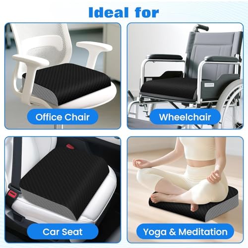 EdenDwell Seat Cushion, Memory Foam Chair Pad for Sciatica & Hip Pain Relief, Non-Slip Cushion for Office, Home, Car, Large Desk Chair Cushion, Washable Cover & Handle, Large, Black