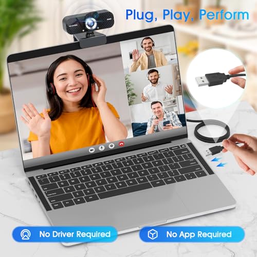 TRAUSI Webcam 1080P with Built-in Mic, Wide Angle & Privacy Cover for PC/Laptop, Plug & Play USB HD Computer Web Camera with Light Correction for Meetings, Streaming and Video Calling