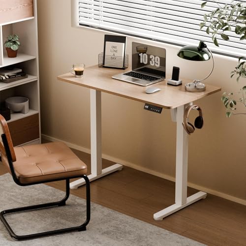 YOLEZO 35" Electric Standing Desk Adjustable Height, Small Sit Stand Desk for Home Office & Computer Workstation, Compact Work Desk with Cable Management (Light Walnut)