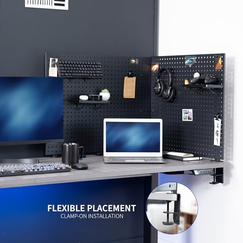 VIVO Steel Clamp-on Desk Pegboard, 60 x 24 inch Privacy Panel, Magnetic Peg Board, Office Accessory Organizer, Above or Below Desk Placement, Black, PP-DK30B-2