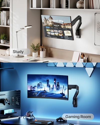 monTEK Single Monitor Wall Mount - Full Motion Wall Arm for 17–32 Inch Screens, Space Saving, Wobble-Free Mechanical Spring Holds 20 lbs, Ergonomic Height Adjustable, VESA 75x75/100x100, Black