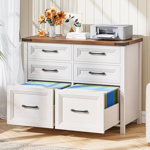 Halitaa 6 Drawer File Cabinets,Farmhouse Lateral Filing Cabinet Fits Letter and A4 Size, Wooden File Cabinet for Home Office, Printer Stand,Antique White