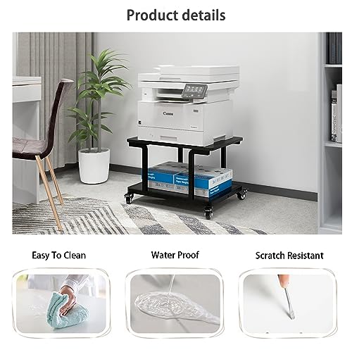 Natwind 2 Tier Laser Printer Stand,24''x20''x15'' Large Printer Table Copier Stand Under Desk,Heavy Duty Rolling Cart with Paper Storage Shelf,Printer Holder on Wheels for Home Office (Black)