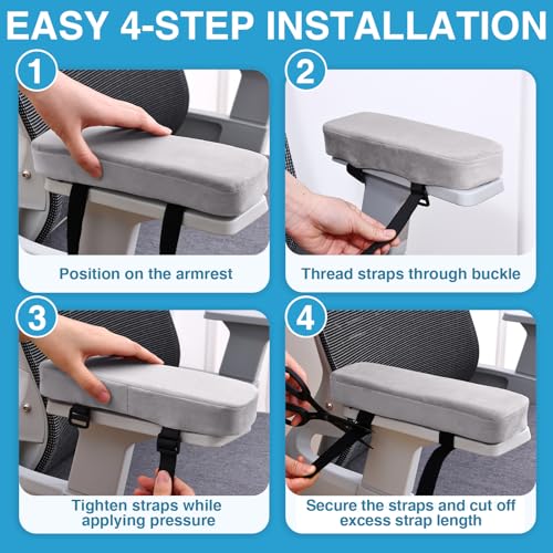 Smiry Ergonomic Office Chair Armrest Pads, Memory Foam Arm Rest Covers, Non-Slip Armrest Cushion with Adjustable Buckles and Straps, Elbow Relief for Desk, Gaming & Wheelchair (Grey, Set of 2)